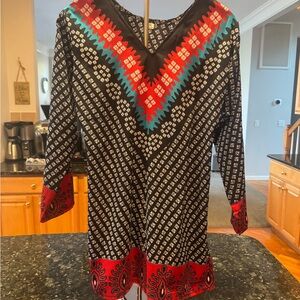 Black and Red Patterned Women's Dress